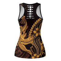 Gold Black Aloha Hawaii Hollow Tank Top Polynesian Shark Tattoo With Plumeria - Polynesian Pride