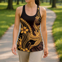 Gold Black Aloha Hawaii Hollow Tank Top Polynesian Shark Tattoo With Plumeria - Polynesian Pride