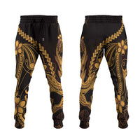 Gold Black Aloha Hawaii Jogger Pants Polynesian Shark Tattoo With Plumeria - Polynesian Pride