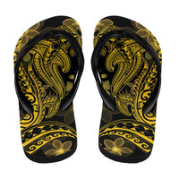 Gold Polynesia Shark Tattoo Flip Flops Polynesian Plumeria - Polynesian Pride