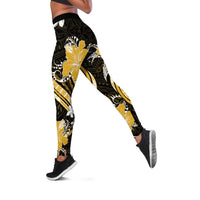 Gold Polynesian Pattern With Tropical Flowers Leggings - Polynesian Pride