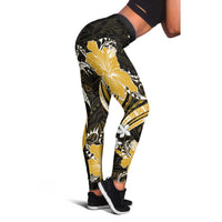 Gold Polynesian Pattern With Tropical Flowers Leggings - Polynesian Pride