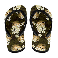Gold Tropical Hawaii Flip Flops Seamless Monstera Plumeria Hawaiian Pattern - Polynesian Pride