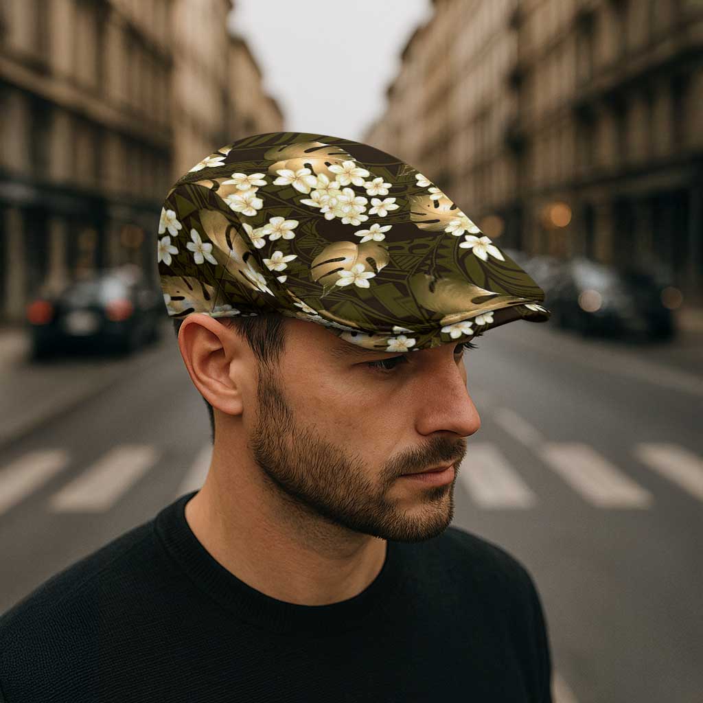 Gold Tropical Hawaii Jeff Hat Seamless Monstera Plumeria Hawaiian Pattern - Polynesian Pride