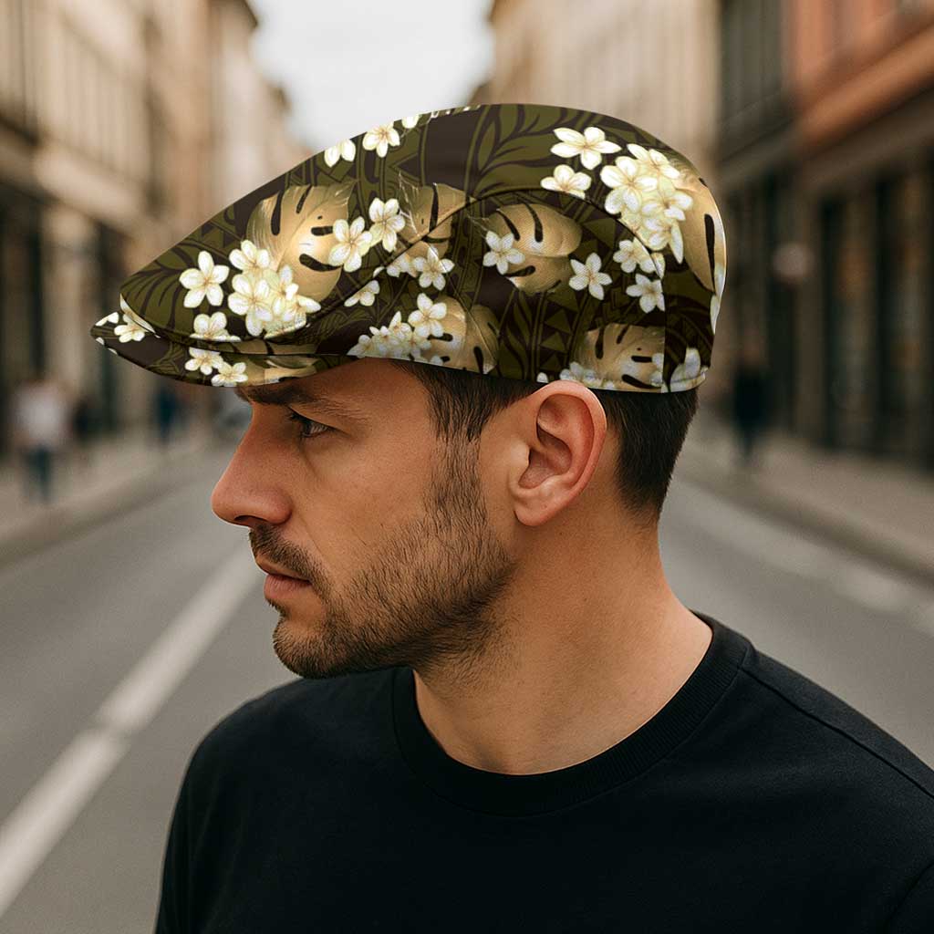 Gold Tropical Hawaii Jeff Hat Seamless Monstera Plumeria Hawaiian Pattern - Polynesian Pride