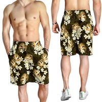 Gold Tropical Hawaii Shorts for Men Seamless Monstera Plumeria Hawaiian Pattern - Polynesian Pride