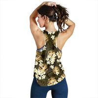 Gold Tropical Hawaii Women Racerback Tank Seamless Monstera Plumeria Hawaiian Pattern - Polynesian Pride