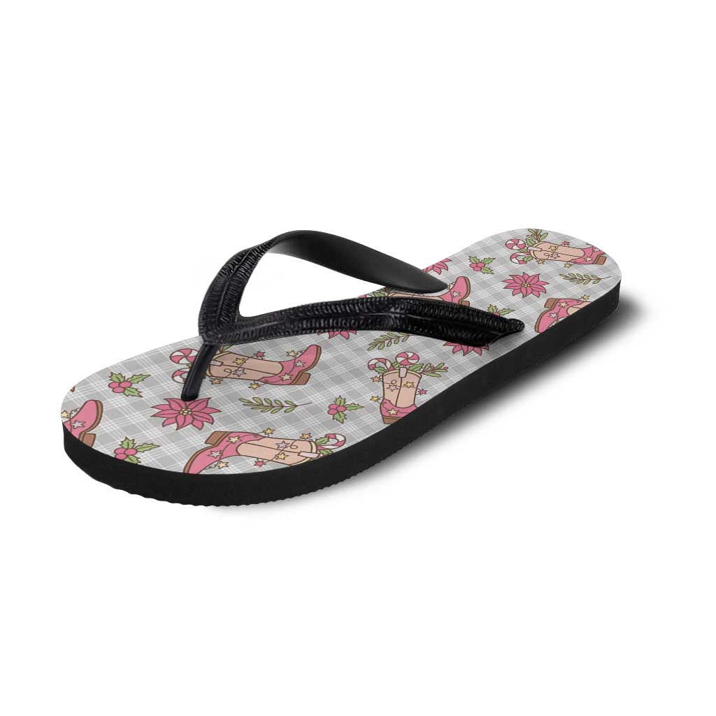Gray Paniolo Palaka Hawaiian Cowgirl Christmas Flip Flops - Polynesian Pride