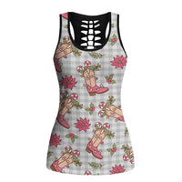 Gray Paniolo Palaka Hawaiian Cowgirl Christmas Hollow Tank Top - Polynesian Pride