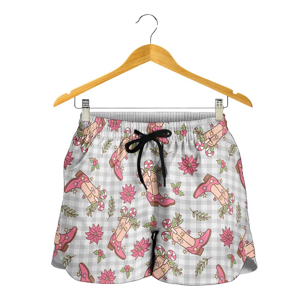 Gray Paniolo Palaka Hawaiian Cowgirl Christmas Shorts for Women - Polynesian Pride