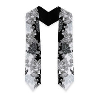 Gray Scale Hibiscus Plumeria Floral Graduation Stole LT01 - Polynesian Pride