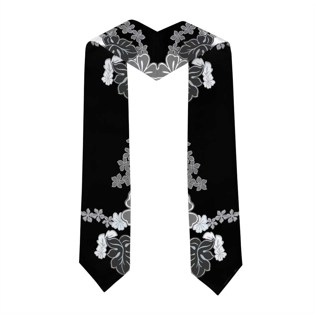 Gray Scale Hibiscus Plumeria Floral Graduation Stole LT01 - Polynesian Pride
