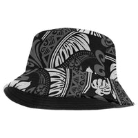 Grayscale Monstera Bucket Hat Polynesian Tribal Pattern - Polynesian Pride