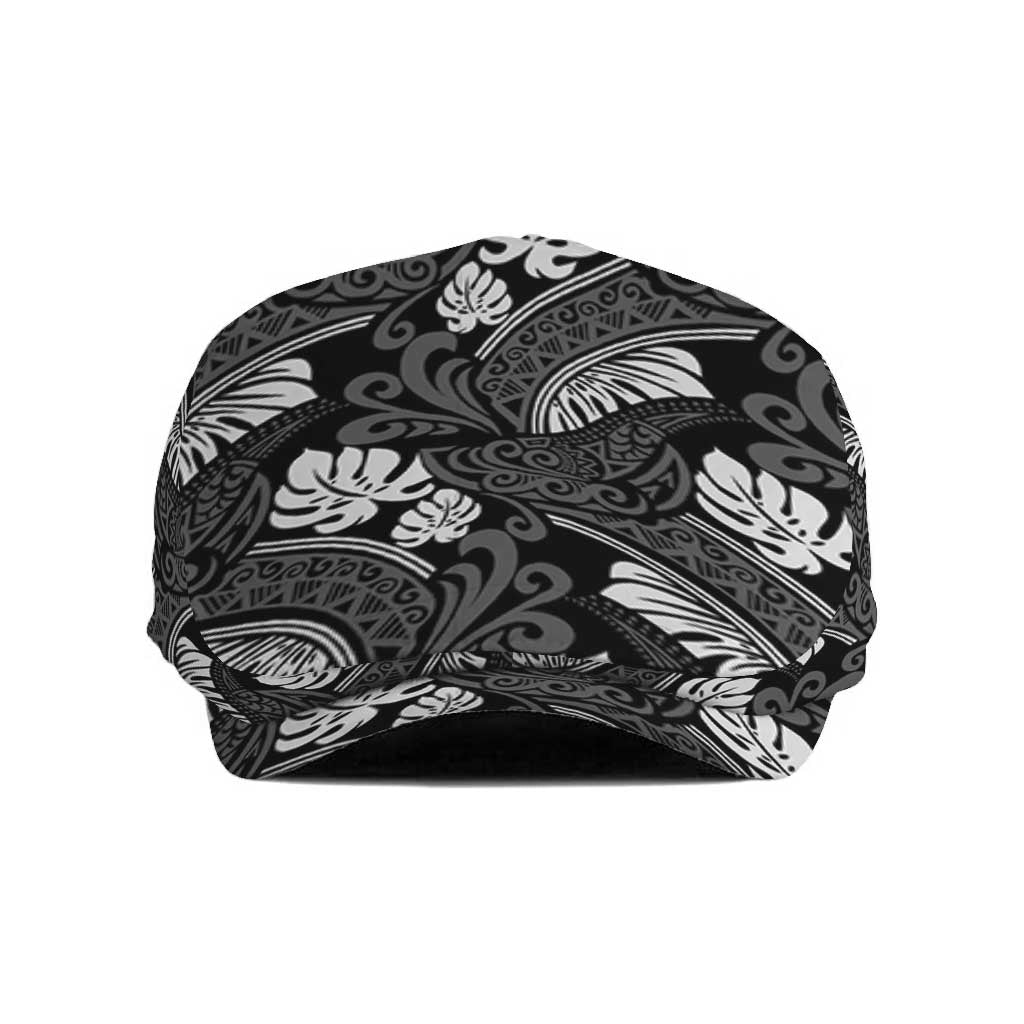 Grayscale Monstera Jeff Hat Polynesian Tribal Pattern - Polynesian Pride