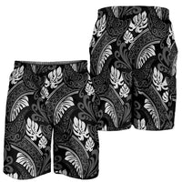 Grayscale Monstera Shorts for Men Polynesian Tribal Pattern - Polynesian Pride