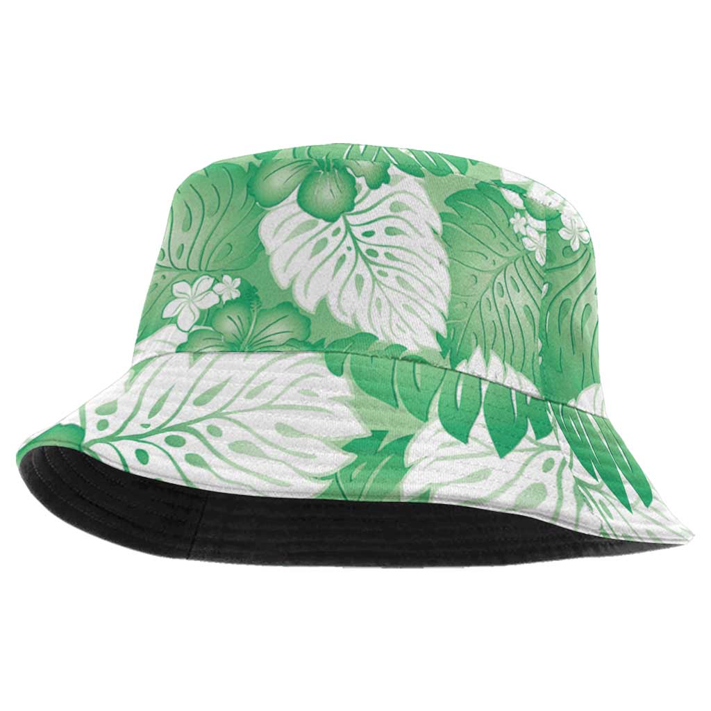Green Aloha Hawaii Bucket Hat Monstera Hibiscus Plumeria Seamless Vibes - Polynesian Pride