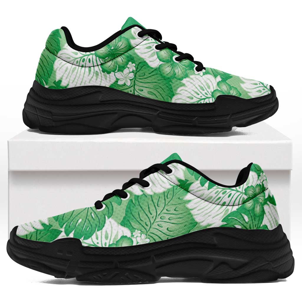 Green Aloha Hawaii Chunky Sneakers Monstera Hibiscus Plumeria Seamless Vibes LT14 Green - Polynesian Pride