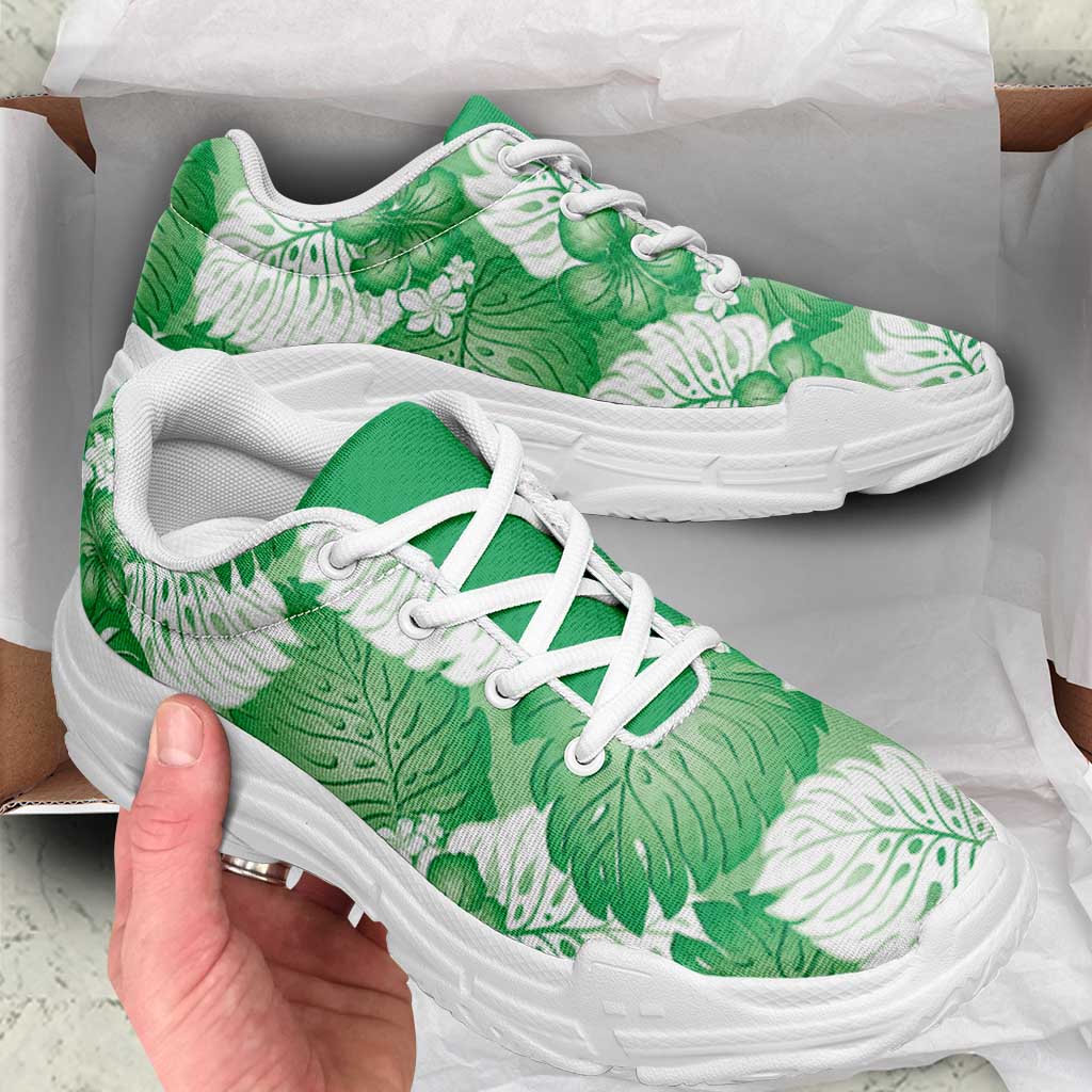Green Aloha Hawaii Chunky Sneakers Monstera Hibiscus Plumeria Seamless Vibes LT14 - Polynesian Pride