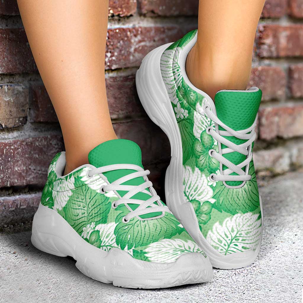 Green Aloha Hawaii Chunky Sneakers Monstera Hibiscus Plumeria Seamless Vibes LT14 - Polynesian Pride