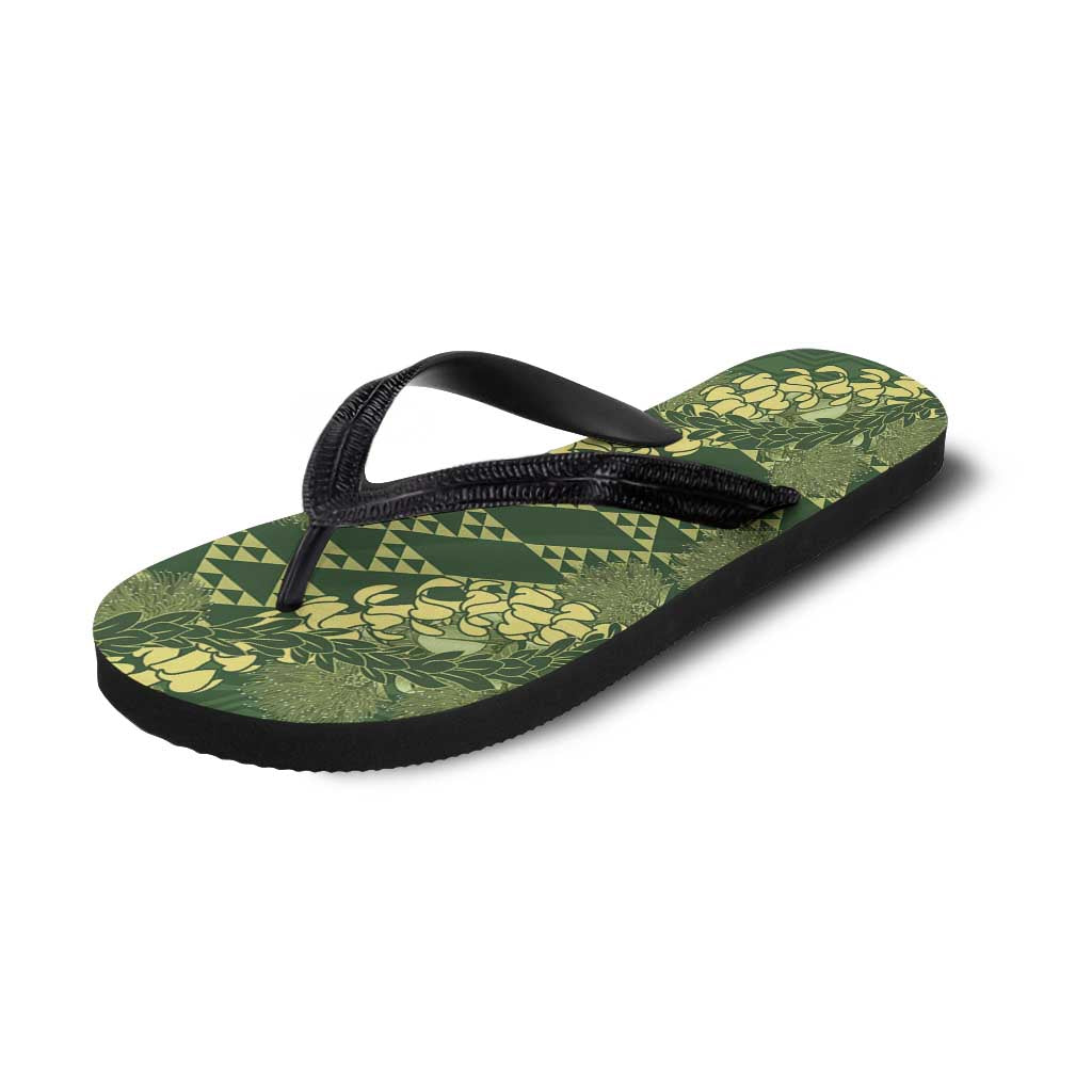 Green Aloha Hawaii Flip Flops Hawaiian Kakau Ohia Lehua Lei - Polynesian Pride