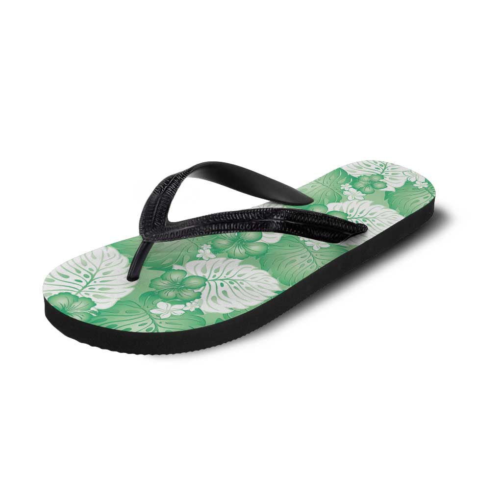 Green Aloha Hawaii Flip Flops Monstera Hibiscus Plumeria Seamless Vibes - Polynesian Pride