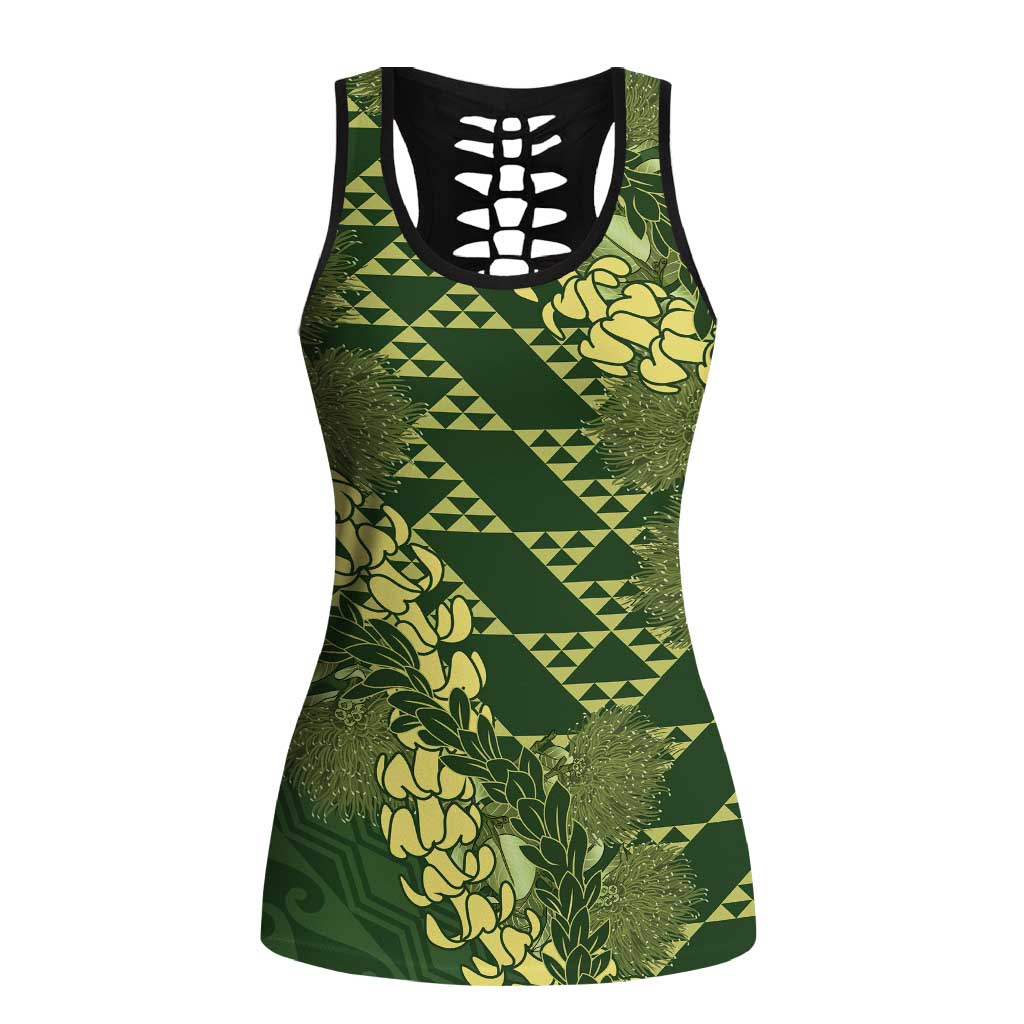 Green Aloha Hawaii Hollow Tank Top Hawaiian Kakau Ohia Lehua Lei - Polynesian Pride