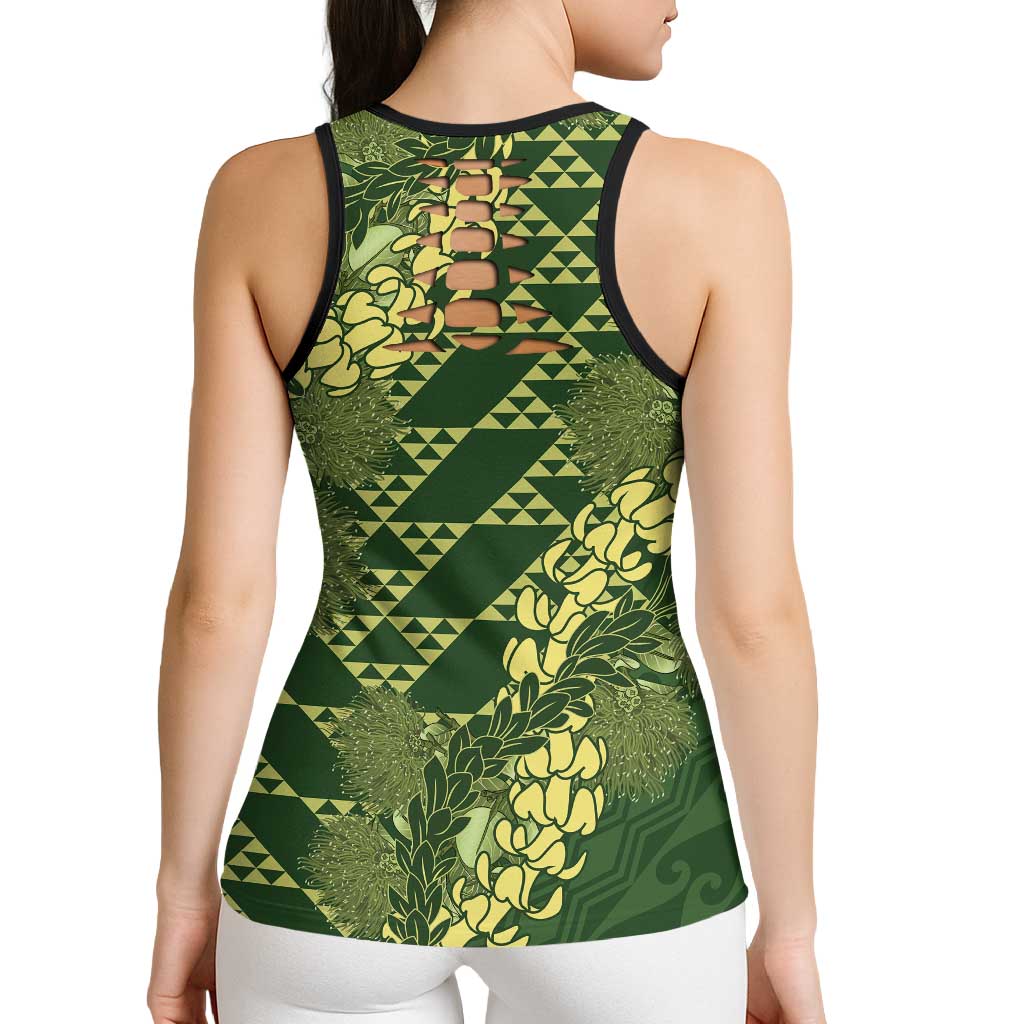 Green Aloha Hawaii Hollow Tank Top Hawaiian Kakau Ohia Lehua Lei - Polynesian Pride
