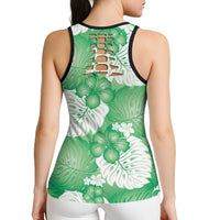 Green Aloha Hawaii Hollow Tank Top Monstera Hibiscus Plumeria Seamless Vibes LT14 - Polynesian Pride