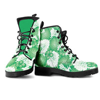 Green Aloha Hawaii Leather Boots Monstera Hibiscus Plumeria Seamless Vibes - Polynesian Pride