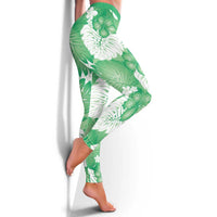 Green Aloha Hawaii Leggings Monstera Hibiscus Plumeria Seamless Vibes - Polynesian Pride
