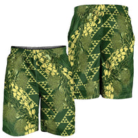 Green Aloha Hawaii Shorts for Men Hawaiian Kakau Ohia Lehua Lei - Polynesian Pride