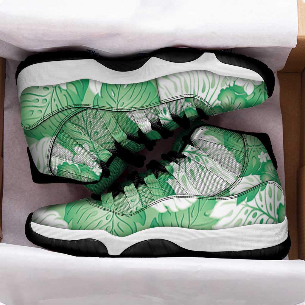 Green Aloha Hawaii Sneakers J11 Monstera Hibiscus Plumeria Seamless Vibes LT14 - Polynesian Pride