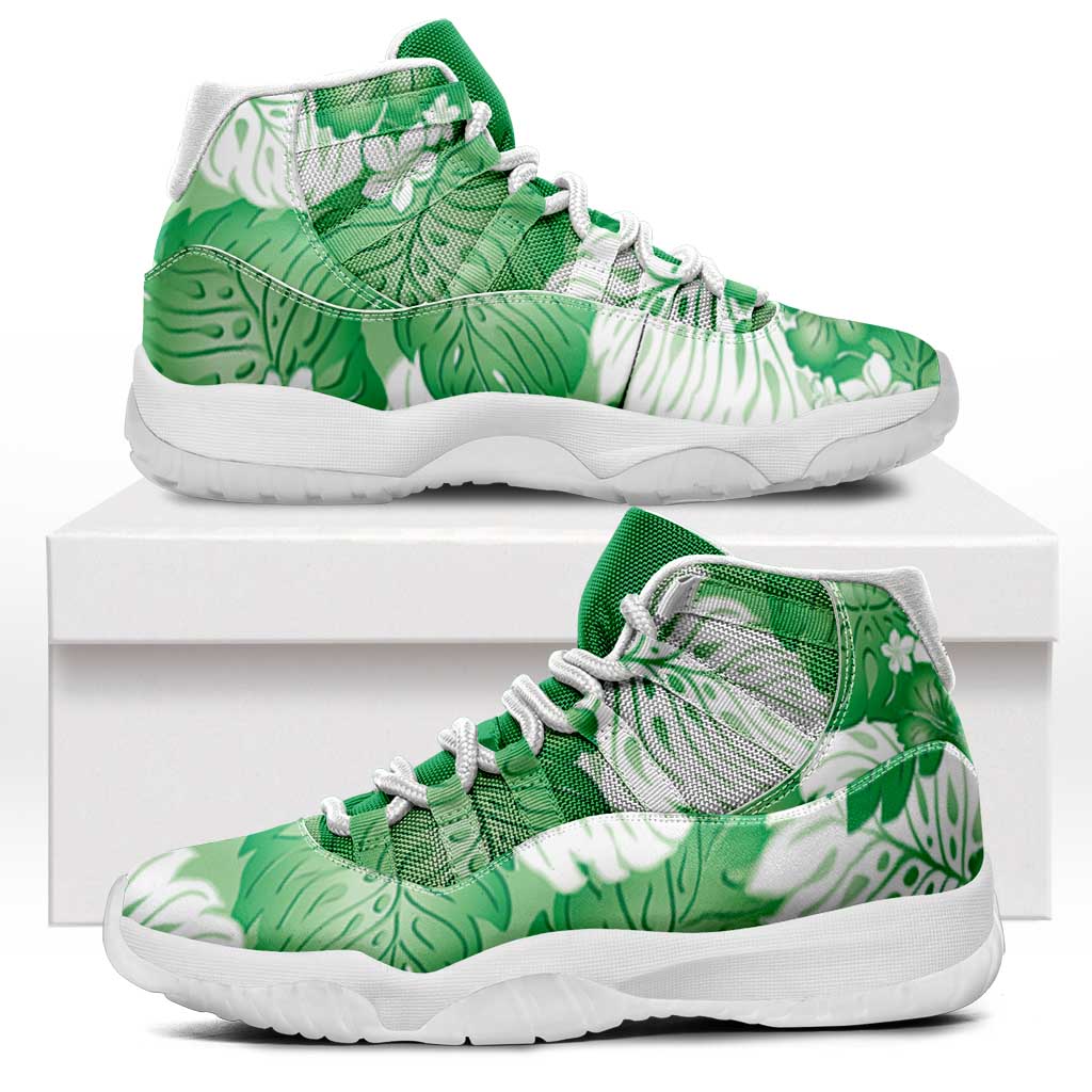 Green Aloha Hawaii Sneakers J11 Monstera Hibiscus Plumeria Seamless Vibes LT14 Green - Polynesian Pride
