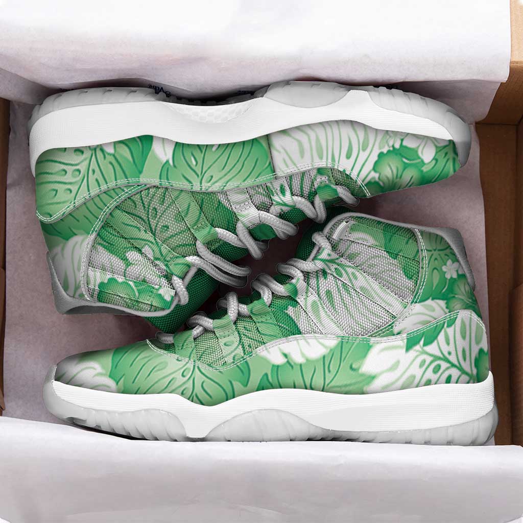 Green Aloha Hawaii Sneakers J11 Monstera Hibiscus Plumeria Seamless Vibes LT14 - Polynesian Pride