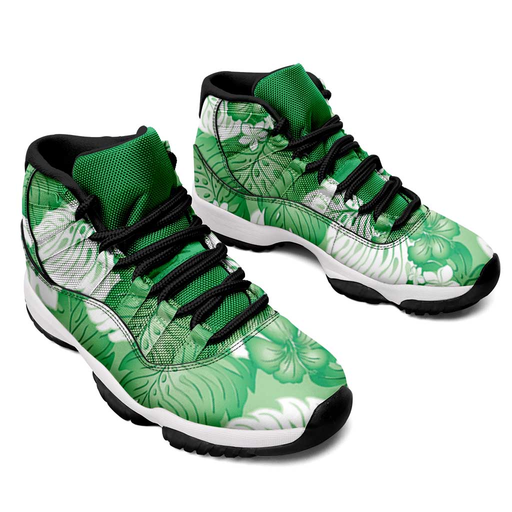 Green Aloha Hawaii Sneakers J11 Monstera Hibiscus Plumeria Seamless Vibes LT14 - Polynesian Pride