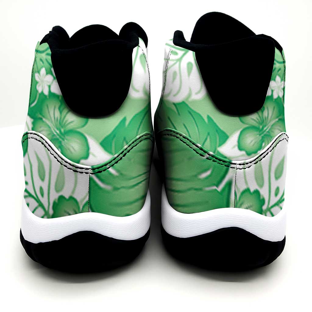 Green Aloha Hawaii Sneakers J11 Monstera Hibiscus Plumeria Seamless Vibes LT14 - Polynesian Pride