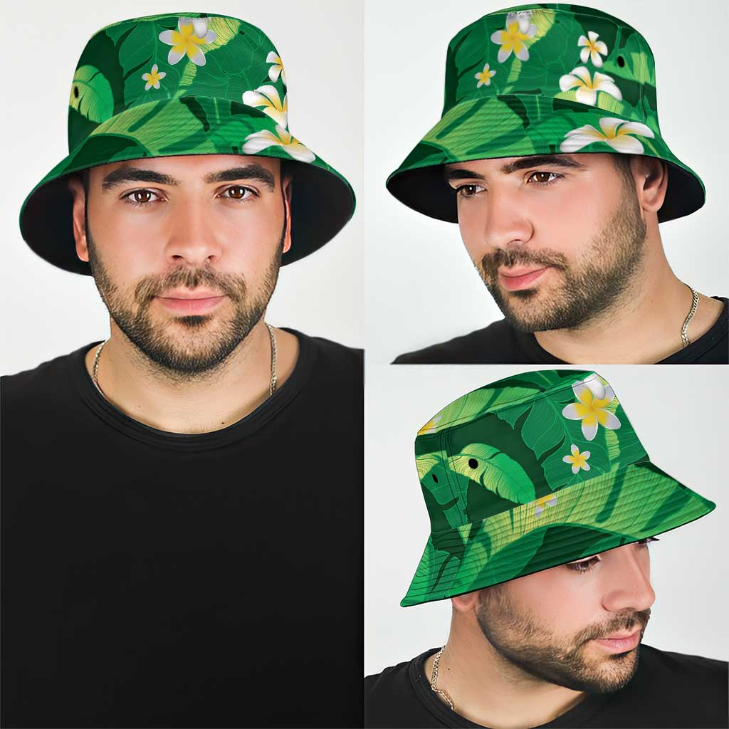 Green Banana Leaf Hawaii Bucket Hat Lau Maia Plumeria Tropical Summer Vibes