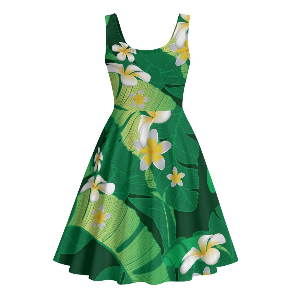 Green Banana Leaf Hawaii Midi Dress Lau Maia Plumeria Tropical Summer Vibes