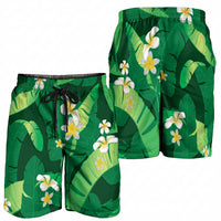 Green Banana Leaf Hawaii Shorts for Men Lau Maia Plumeria Tropical Summer Vibes