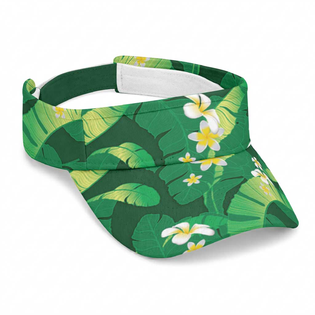 Green Banana Leaf Hawaii Sun Visor Cap Lau Maia Plumeria Tropical Summer Vibes LT14 Universal Fit Green - Polynesian Pride