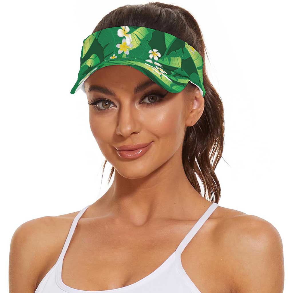 Green Banana Leaf Hawaii Sun Visor Cap Lau Maia Plumeria Tropical Summer Vibes