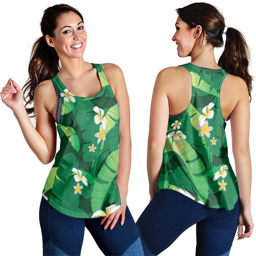 Green Banana Leaf Hawaii Women Racerback Tank Lau Maia Plumeria Tropical Summer Vibes