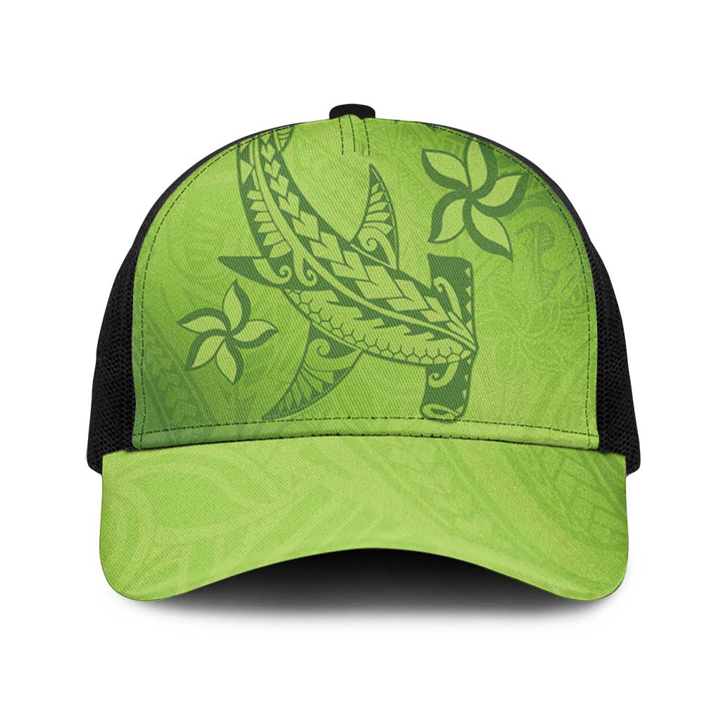 Green Gradient Polynesia Baseball Net Cap Hawaiian Tribal Hammerhead Shark Tattoo - Polynesian Pride