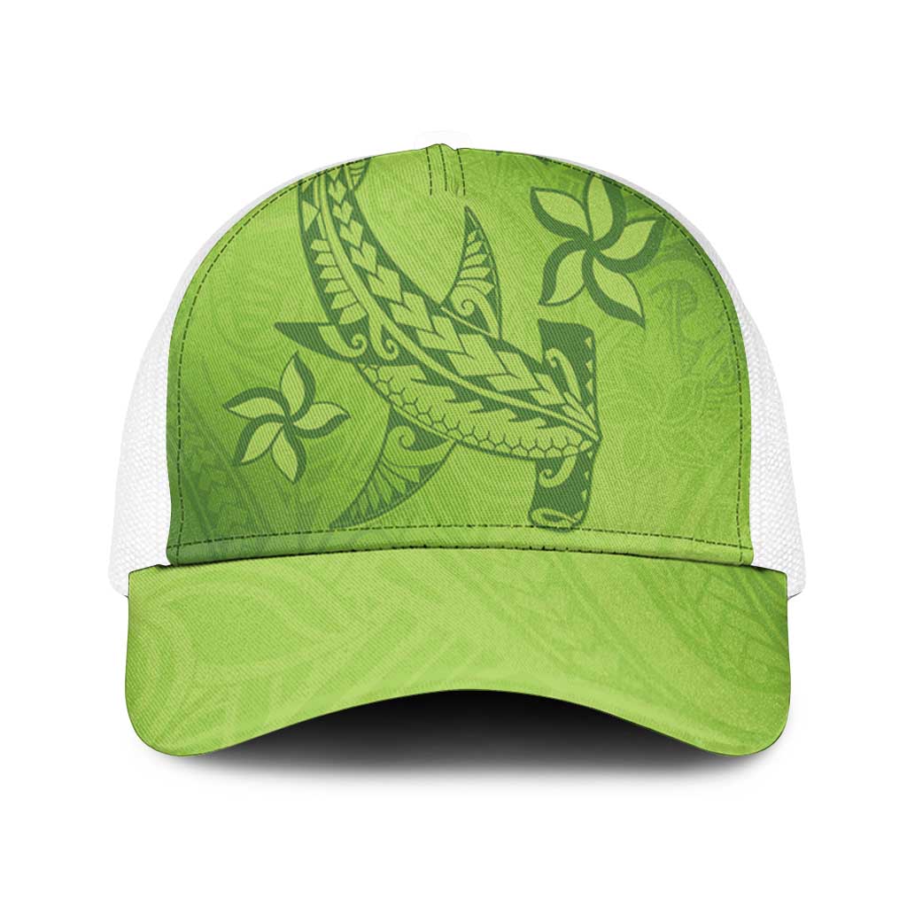 Green Gradient Polynesia Baseball Net Cap Hawaiian Tribal Hammerhead Shark Tattoo - Polynesian Pride