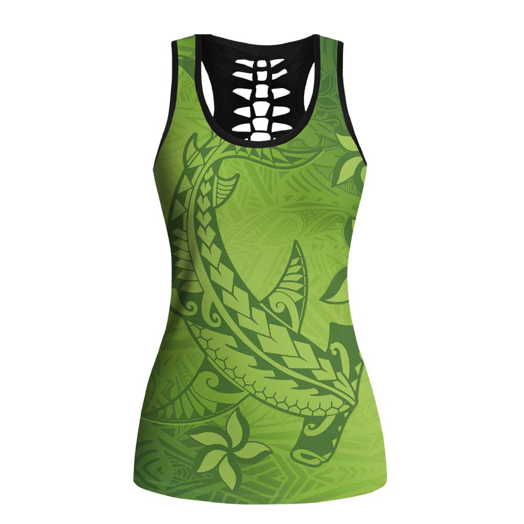 Green Gradient Polynesia Hollow Tank Top Hawaiian Tribal Hammerhead Shark Tattoo - Polynesian Pride