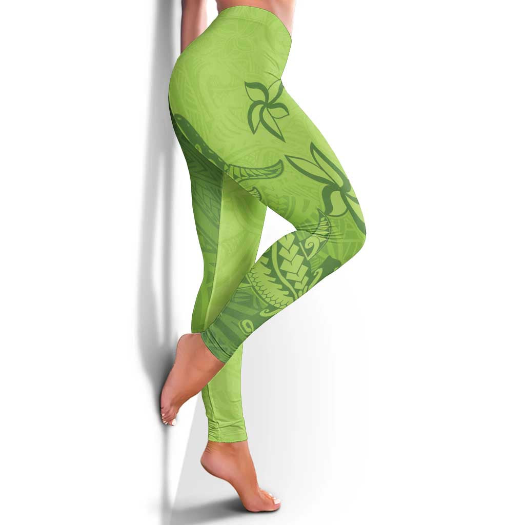Green Gradient Polynesia Leggings Hawaiian Tribal Hammerhead Shark Tattoo - Polynesian Pride