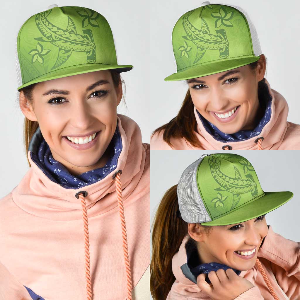 Green Gradient Polynesia Mesh Trucker Cap Hawaiian Tribal Hammerhead Shark Tattoo - Polynesian Pride