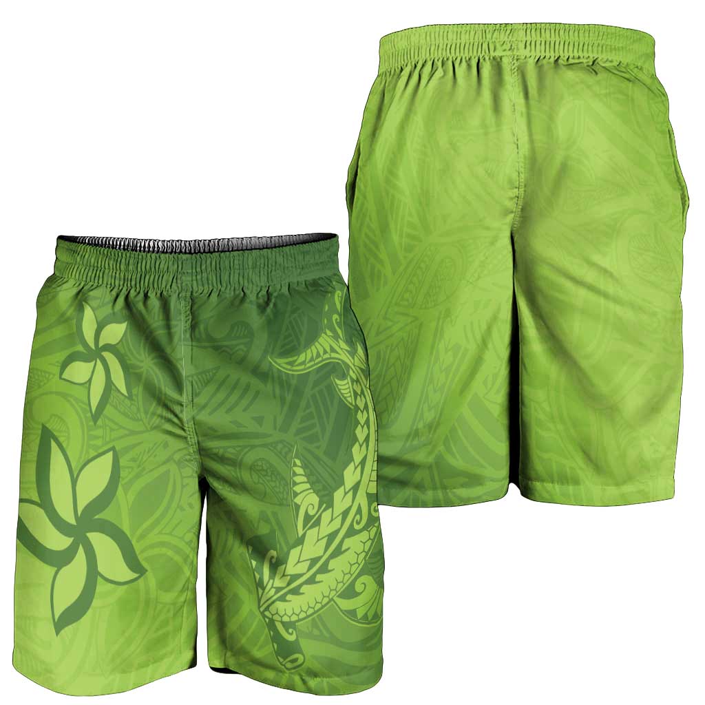 Green Gradient Polynesia Shorts for Men Hawaiian Tribal Hammerhead Shark Tattoo - Polynesian Pride
