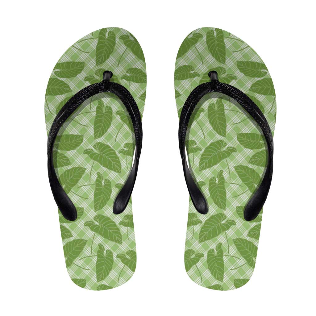 Green Hawaii Kalo Palaka Motifs Flip Flops Hawaiian Taro Leaves Elegant Vibes