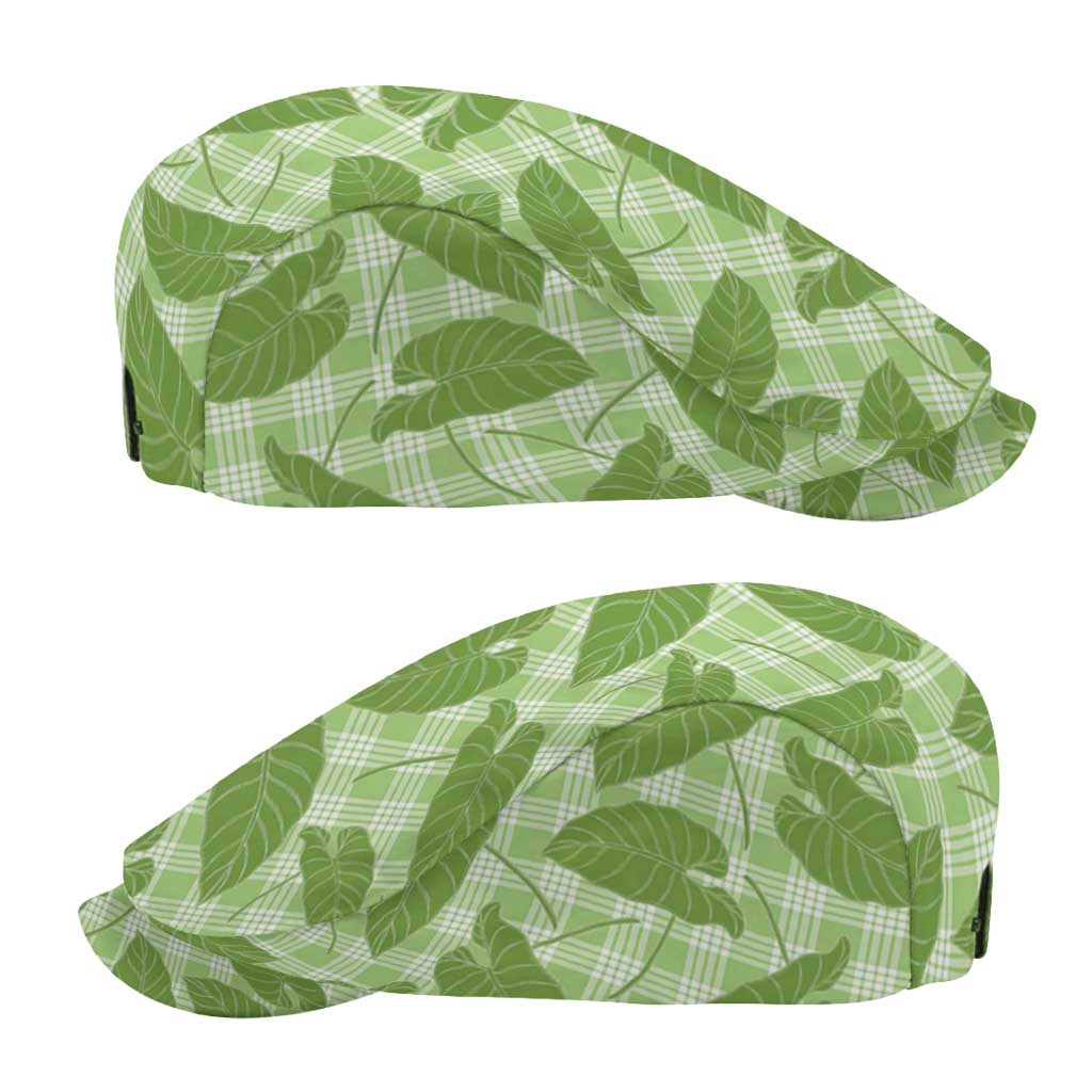 Green Hawaii Kalo Palaka Motifs Jeff Hat Hawaiian Taro Leaves Elegant Vibes LT14 - Polynesian Pride